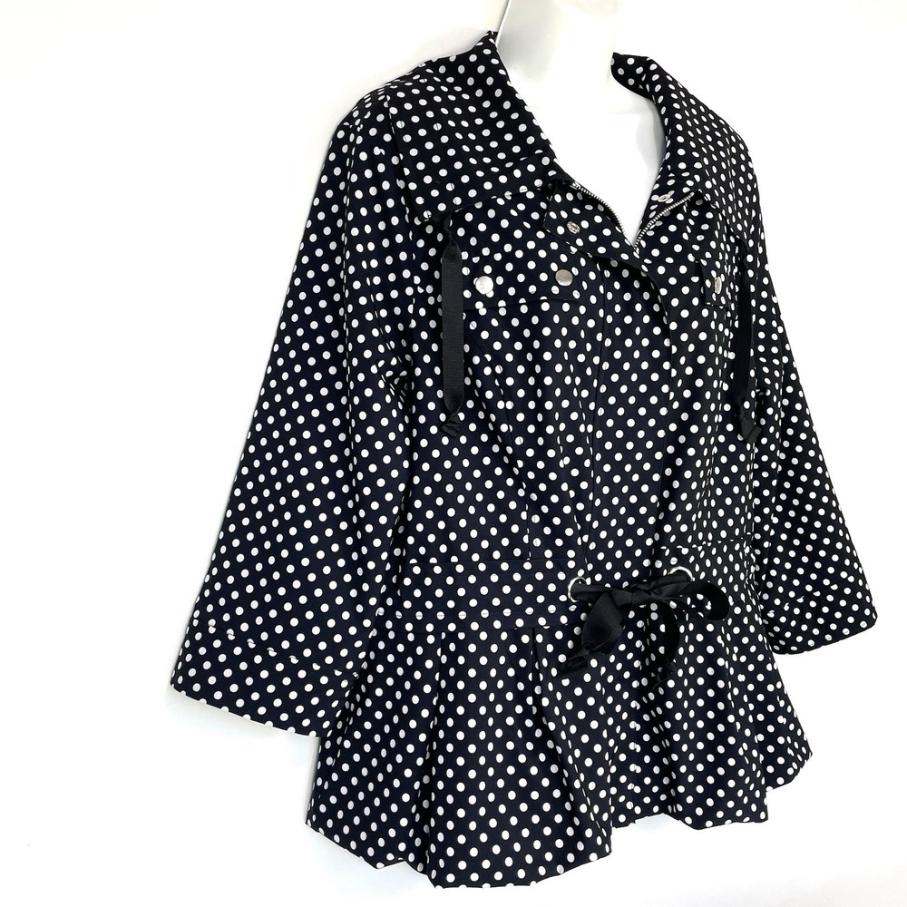 Laura Ashley Polka Dot Peplum Jacket Womens L Black White Zip Snap